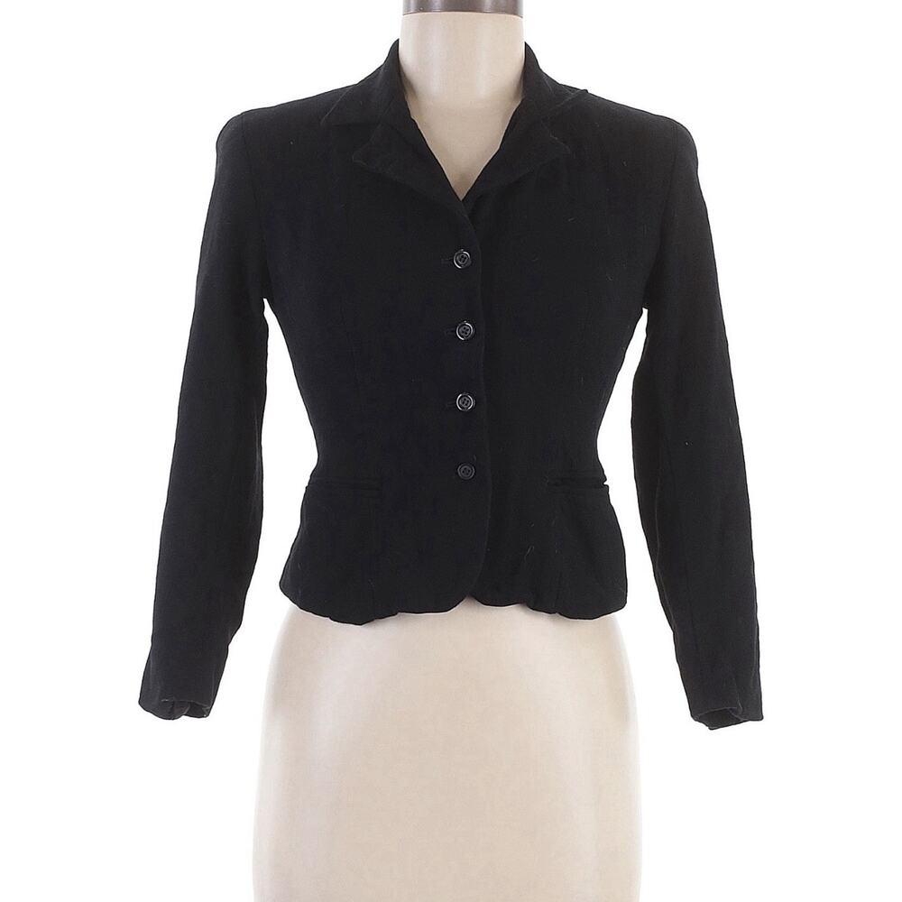 Gianni Petite Black Wool Blazer Jacket USA Tailored Career Workwear Classic - Picture 2 of 4